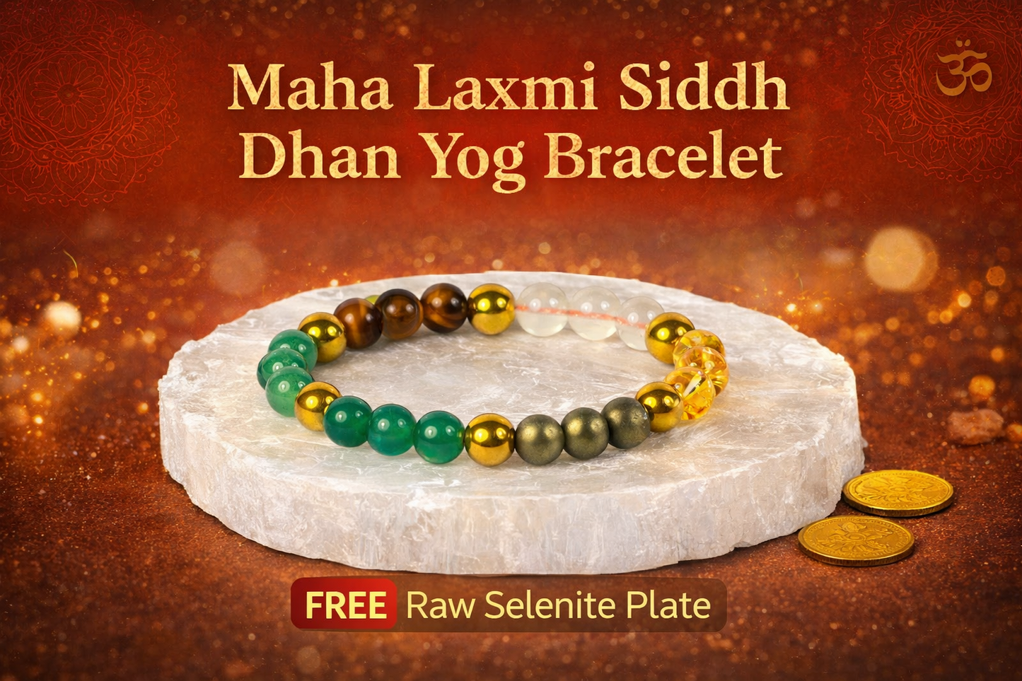 Certified Dhan Yog Bracelet | Attracts Wealth & Financial Prosperity | FREE RAW SELENITE PLATE