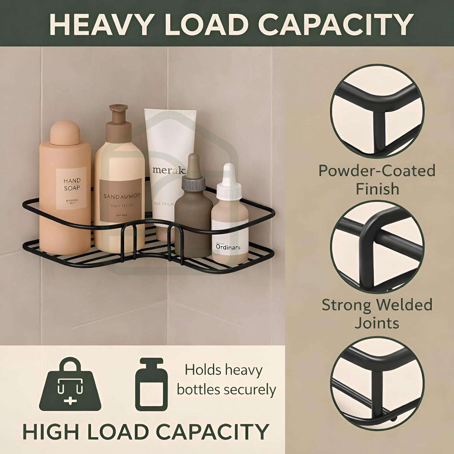 Metal Bathroom Corner Shelf Rack | No Drilling Self Adhesive Wall Mounted Storage Organizer for Bathroom & Kitchen | Rustproof Bathroom Shelves SET of 2