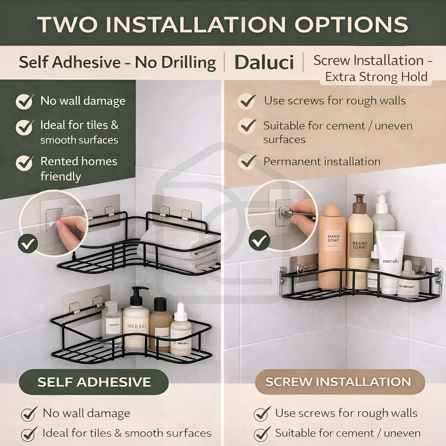 Metal Bathroom Corner Shelf Rack | No Drilling Self Adhesive Wall Mounted Storage Organizer for Bathroom & Kitchen | Rustproof Bathroom Shelves SET of 2
